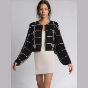 Vintage Lawrence Kazar Women's Glam Sequin Beaded Evening Boxy Jacket size PL